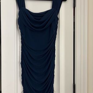 Elegant Navy Blue Draped Dress